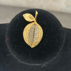 Signed HATTIE CARNEGIE Vintage Lemon Rhinestone Brooch Pin